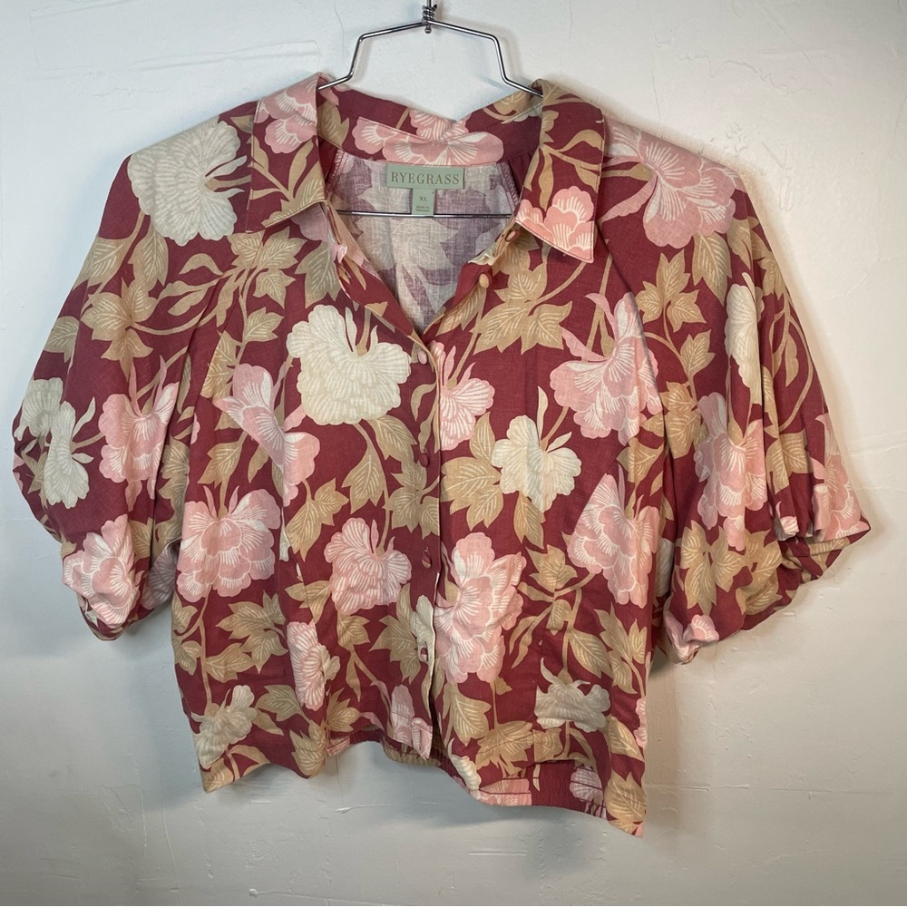 Rye Grass Pink Floral Linen Bend Skirt and top Set - Picture 2 of 12